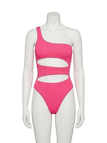 Bond-Eye Australia Rico Cutout One Shoulder One-Piece Swimsuit in Neon Azalea Pink (view 1)