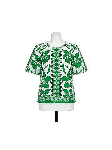 Jade Emerald Moment Puff Sleeve Top in Green And White (view 1)