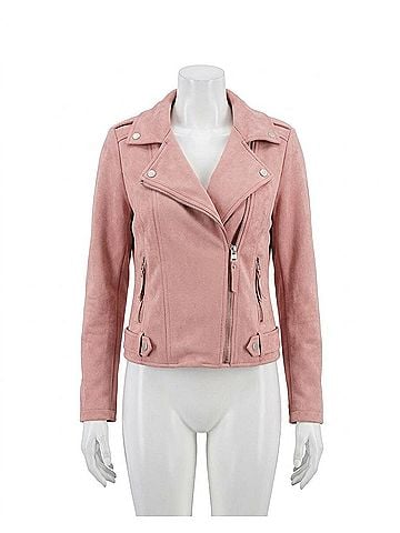 Paparazzi Faux Suede Moto Jacket in Blush (view 1)