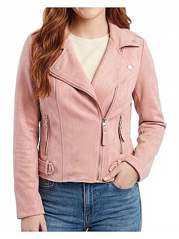 Paparazzi Faux Suede Moto Jacket in Blush (view 2)