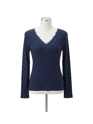 Dylan Remi V-Neck With Lace Trim Top in Navy (view 1)