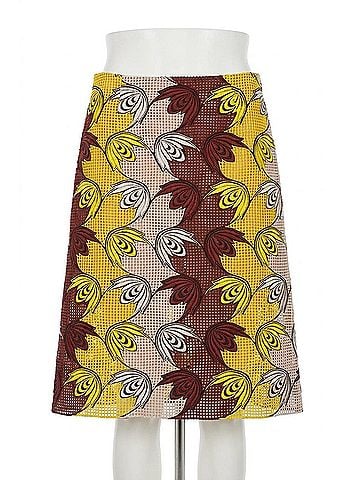 MARNI Women's Flowers And Grid Macrame On Cotton Voile Skirt in Brown Green (view 2)