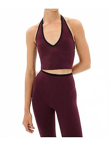 Splits 59 Rory Airweight Halter Bralette in Dark Cherry/Black (view 2)