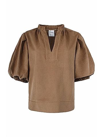 Finley Marcie Popover Corduroy Blouse in Camel (view 1)