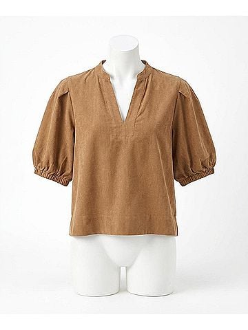 Finley Marcie Popover Corduroy Blouse in Camel (view 2)