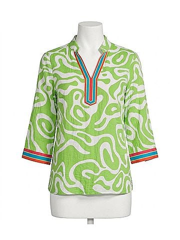 MULTIPLES 3/4 Sleeve Notch Neck Top in Multi (view 1)