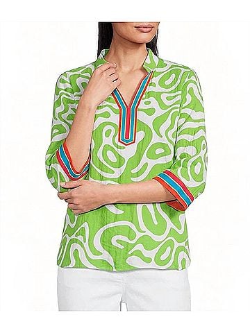 MULTIPLES 3/4 Sleeve Notch Neck Top in Multi (view 2)
