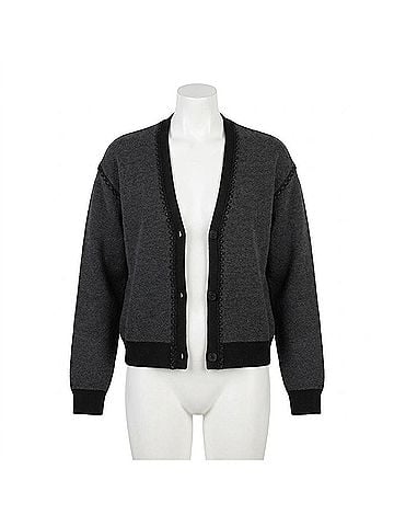Theory Blanket Stitch Merino Wool Cardigan in Gray/ Black (view 1)