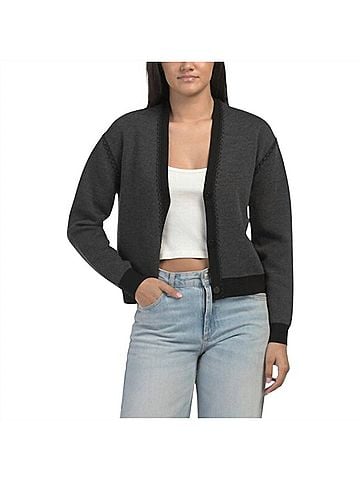 Theory Blanket Stitch Merino Wool Cardigan in Gray/ Black (view 2)