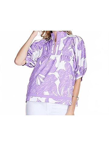 Jade Floral Blooms Stand Collar Top in Lavender (view 2)