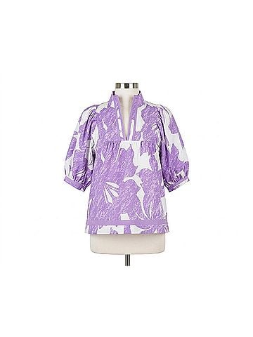 Jade Floral Blooms Stand Collar Top in Lavender (view 1)