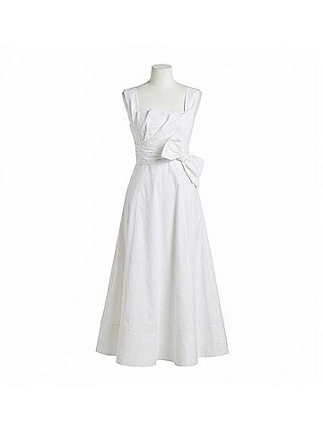 Lela Rose Cotton Poplin Draped Floral Dress in White (view 1)