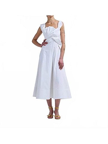 Lela Rose Cotton Poplin Draped Floral Dress in White (view 2)