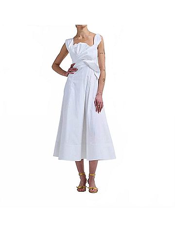 Lela Rose Cotton Poplin Draped Floral Dress in White (view 2)