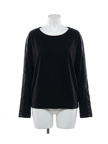 Ariella Crewneck With Pleather Sleeves Top in Black (view 1)