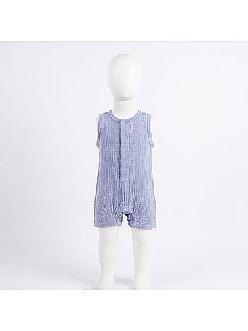 Angel Dear Kids Solid Muslin Sleeveless Shortie Romper in Blue Blizzard (view 2)