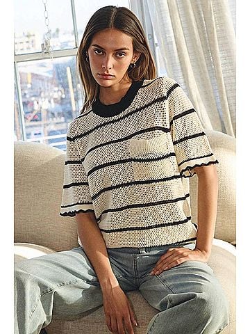 Oddi Short Sleeve Knit Top in Black Pearl (view 2)