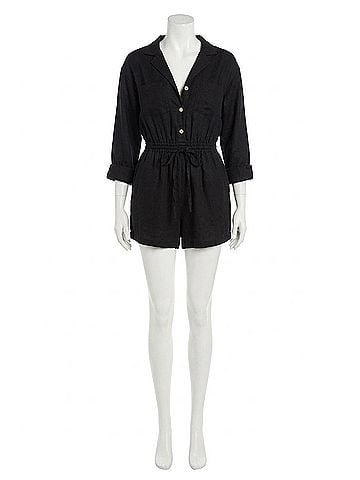 Vitamin A Getaway Long Sleeve Romper in Black (view 1)