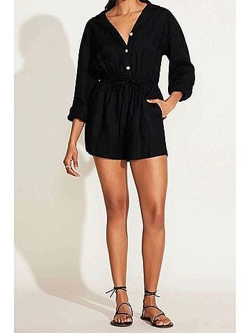 Vitamin A Getaway Long Sleeve Romper in Black (view 2)