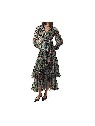 Hutch Women's Helene Velvet Burnout Floral Wrap Maxi Dress in Blue / Multi (view 2)