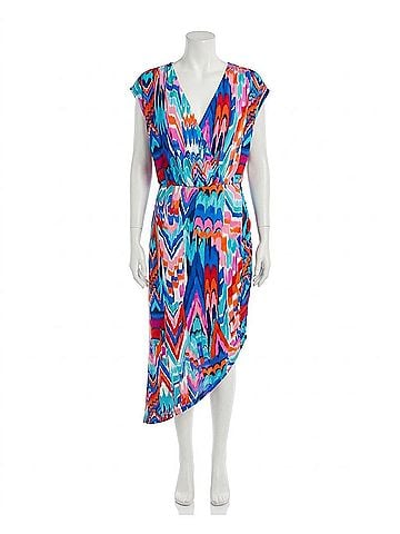 Veronica M. Shirred Asymmetrical Dress in Multicolor (view 1)