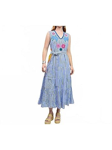 uncle frank Sun Sation Striped Tiered Maxi Dress in Blue (view 2)