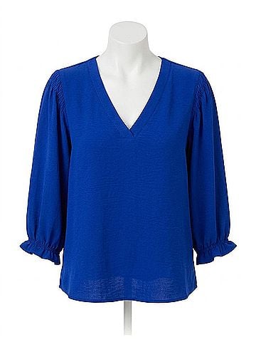 MULTIPLES Essential V Neck Blouse in Dazblu (view 1)