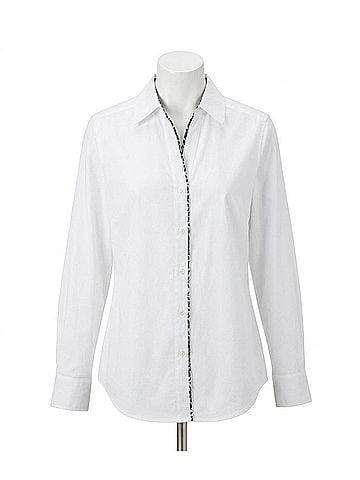 Foxcroft Leopard Trim Long Sleeve Shirt in White/ Marlee Green (view 1)