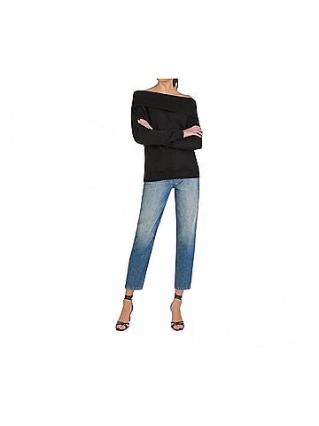 Marissa Webb So Relaxed Off The Shoulder Sweatshirt in Black (view 2)