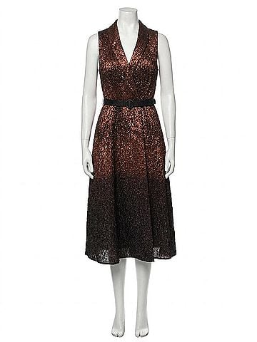 Kay Unger Sleeveless Ombré Bronze Midi Dress in Metallic Brown (view 1)
