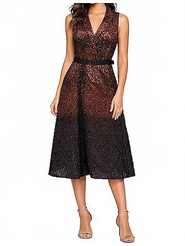 Kay Unger Sleeveless Ombré Bronze Midi Dress in Metallic Brown (view 2)