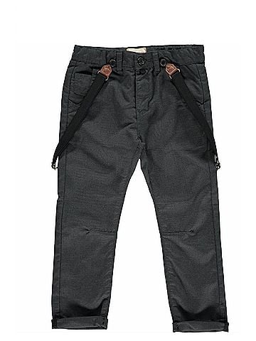 Me and Henry Boy's Bradford Woven Trousers With Removable Suspenders in Black Dogtooth (view 1)