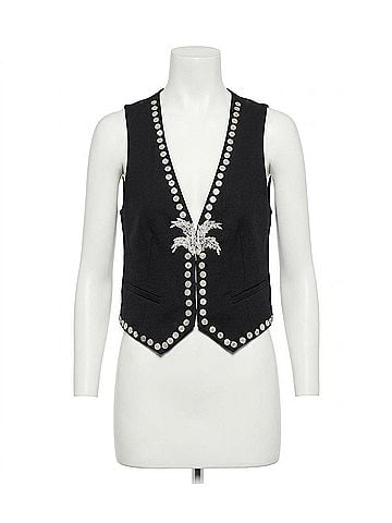 forte_forte Viscose Wool Slub Pearl Embroidered Vest in Abisso (view 1)