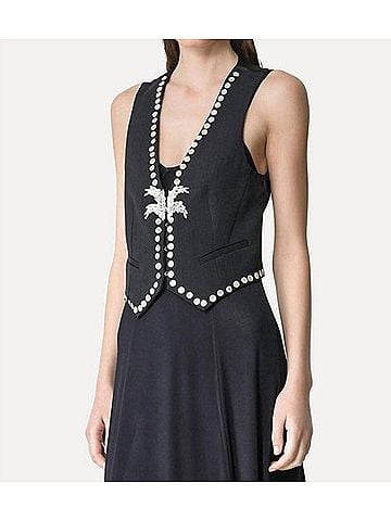forte_forte Viscose Wool Slub Pearl Embroidered Vest in Abisso (view 2)