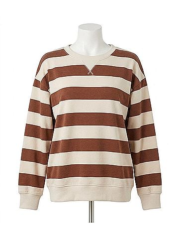 Hem & Thread Oversized Rugby Stripe Sweatshirt in Sienna Brown (view 1)