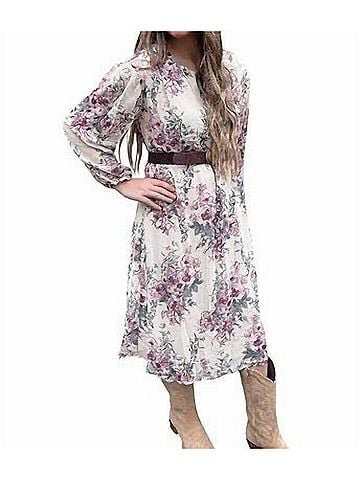 Lovestitch Floral Long Sleeve Dress in Purple Multi (view 2)