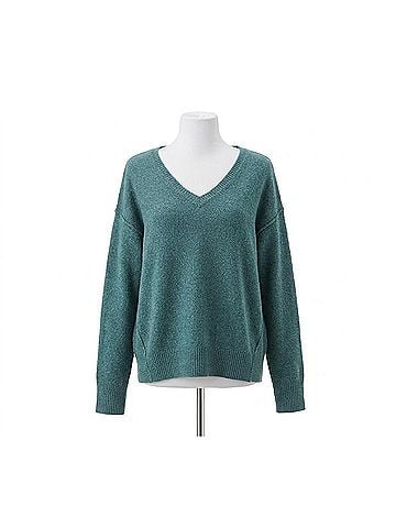 Staccato V-Neck Raw Edge Seam Pullover Sweater in Blue (view 1)