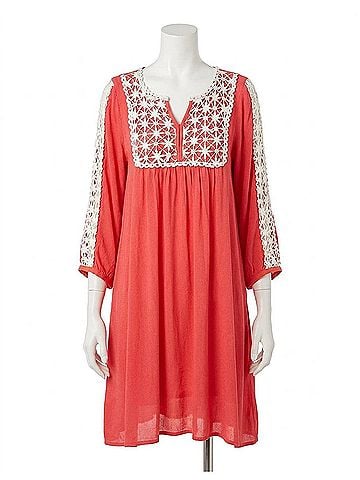 Kori America Lace Peasant Dress in Coral (view 1)
