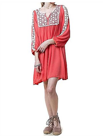 Kori America Lace Peasant Dress in Coral (view 2)