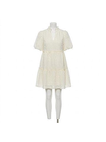 Fantastic Fawn Textured Woven Short Puff Sleeves Dress in Cream (view 1)