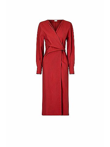 Brunello Cucinelli Women's Long Sleeve Midi Dress in Red (view 2)