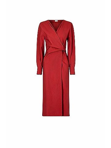 Brunello Cucinelli Women's Long Sleeve Midi Dress in Red (view 2)