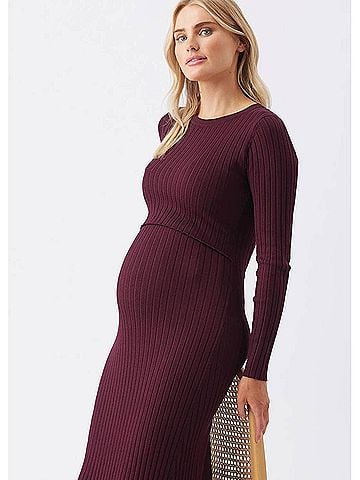 Ripe maternity Eden Knit Maternity Dress in Maroon (view 2)