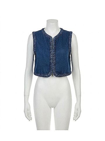 Doe & Rae Braided Sleeveless Vest in Denim Blue (view 1)