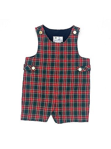 Florence Eiseman Kid's Holiday Plaid Shortall in Green/Red (view 1)