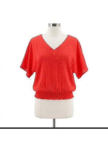 Oh My Gauze! Romane Short Sleeve Blouse in Crimson (view 1)