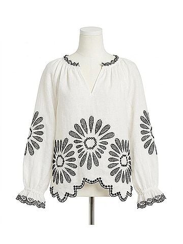 Tyler Boe Kelsey Linen Embroidered Top in Black/White (view 1)