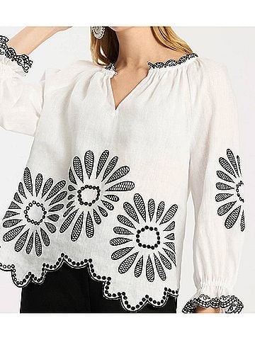 Tyler Boe Kelsey Linen Embroidered Top in Black/White (view 2)