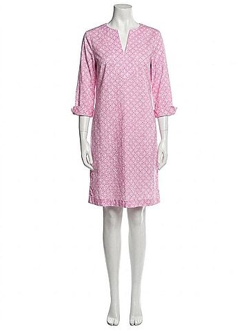 Foxcroft Vena 3/4 Sleeve Geo Lattice Dress in Pink (view 1)