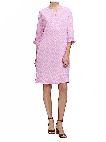 Foxcroft Vena 3/4 Sleeve Geo Lattice Dress in Pink (view 2)